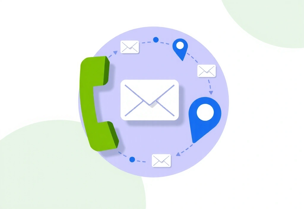 Immagine stilizzata di icone di contatto: telefono, email, mappa, che rappresentano i vari modi per comunicare con NutriVita Italia.