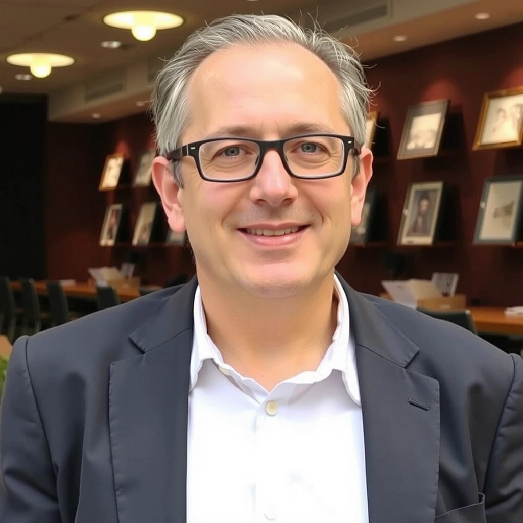 Ritratto sorridente di Luca Esposito, un uomo di circa 45 anni con occhiali e un sorriso rassicurante